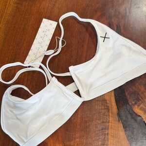 NWT Boutine LA - La Venice White V Cut Bikini Top with X Logo